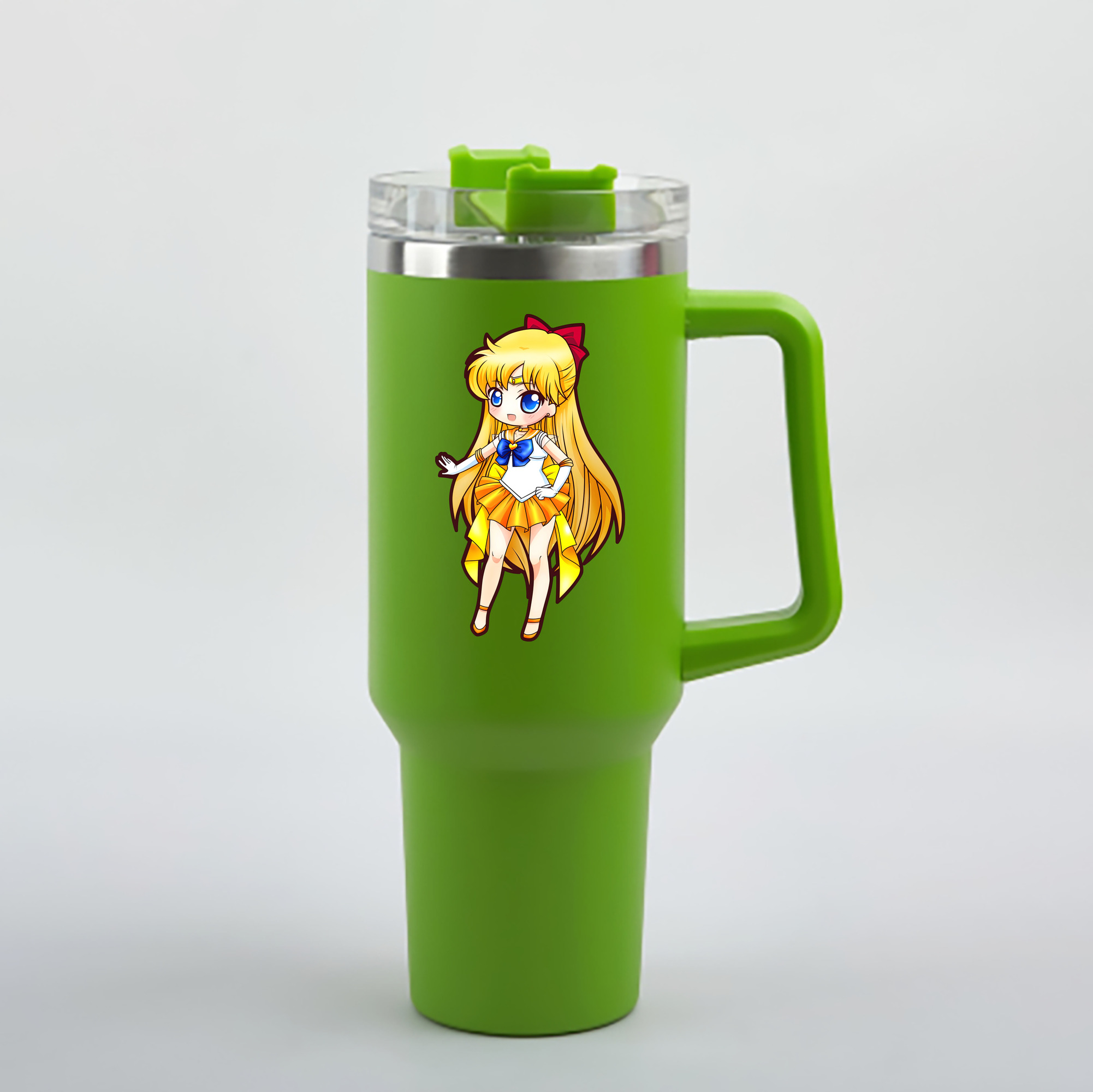 （画像用） 美少女戦士セーラームーン 愛野 美奈子 あいの みなこ Sailor Moon Aino Minako 1200mL車用タンブラー - クリスタルステッカー（プラスチックストロー付き）